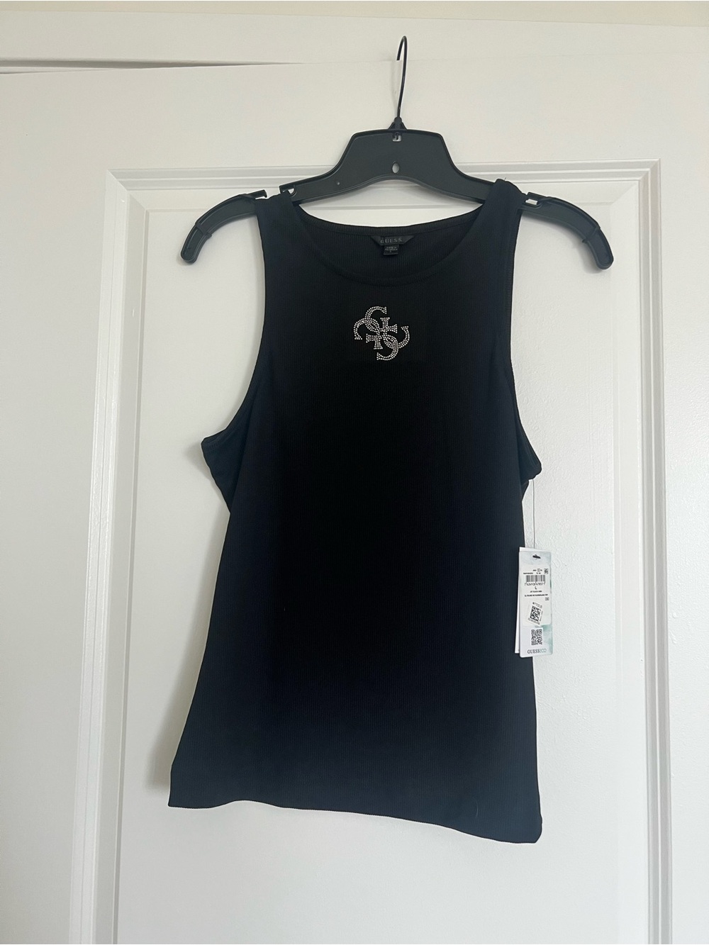 GUESS Black Sleeveless Tank Top with Embellished Logo